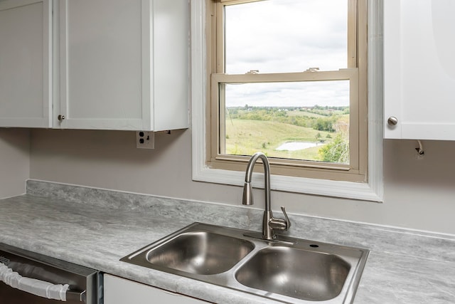 kitchen featuring dishwasher, sink, and white cabinets