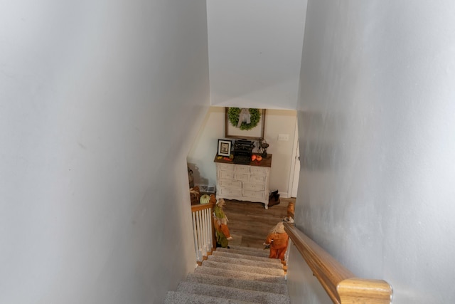 stairs with hardwood / wood-style flooring