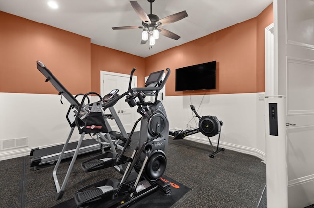 exercise area with ceiling fan