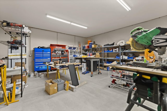 interior space featuring a workshop area