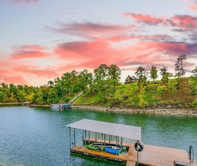 view of dock featuring a water view