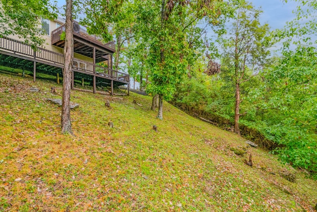 view of yard with a wooden deck