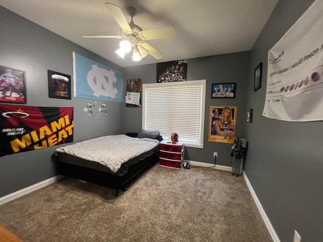 bedroom featuring carpet and ceiling fan