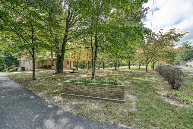 view of property's community with a lawn