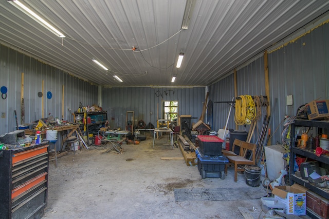 garage featuring a workshop area