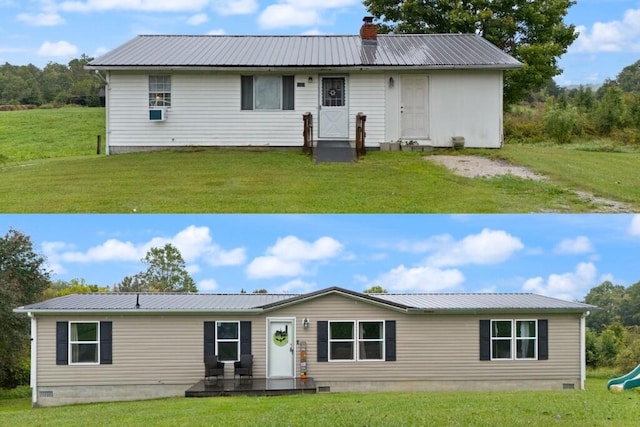 view of front of property with a front lawn