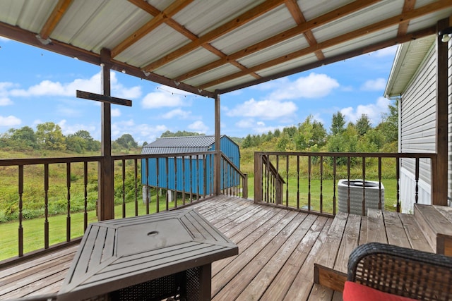 wooden terrace with central AC unit