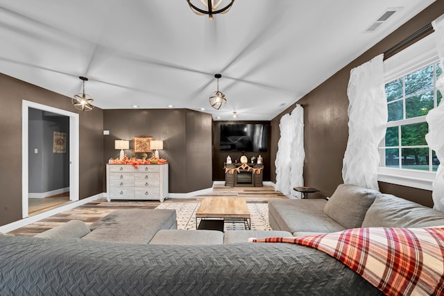 living room with hardwood / wood-style flooring