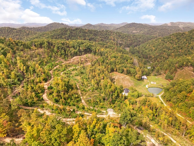 bird's eye view with a water and mountain view