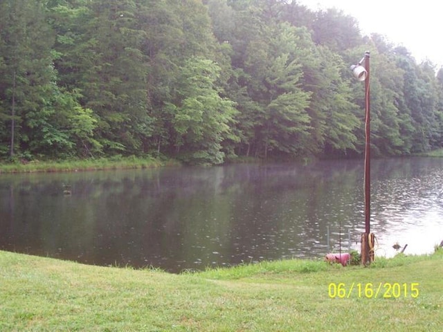 view of water feature featuring a wooded view