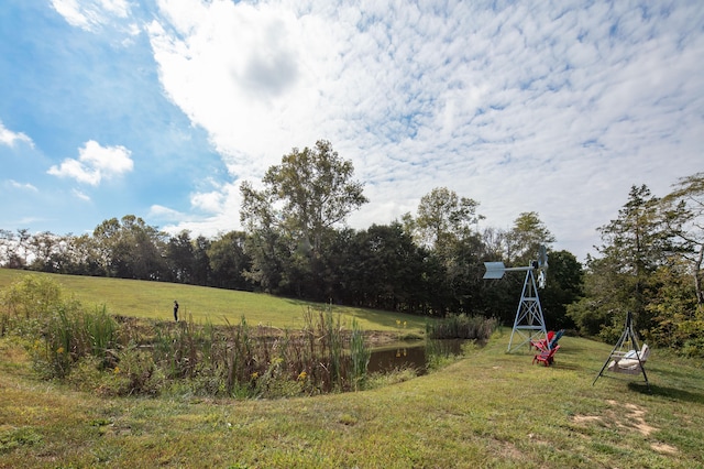 view of yard with a water view