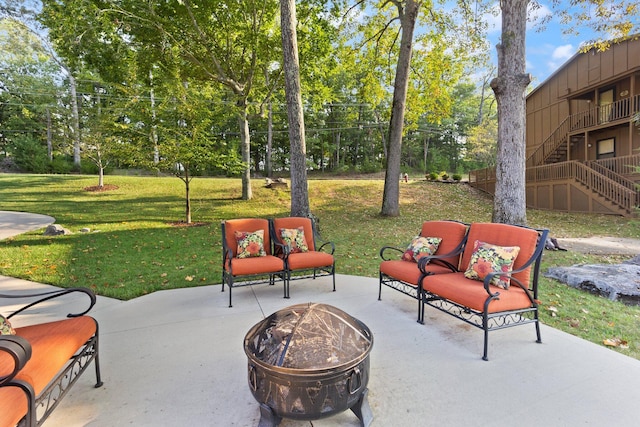 view of patio / terrace with a fire pit