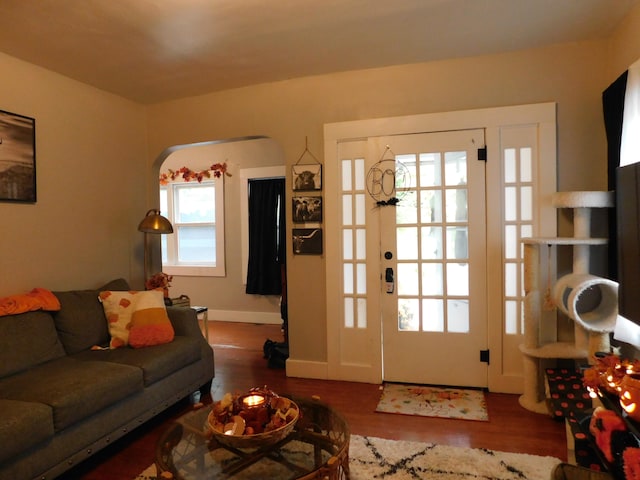 living room with dark wood-type flooring