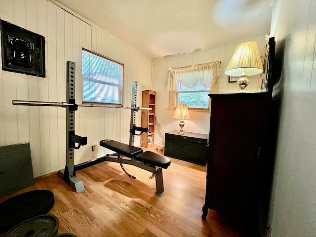 exercise area with wood-type flooring