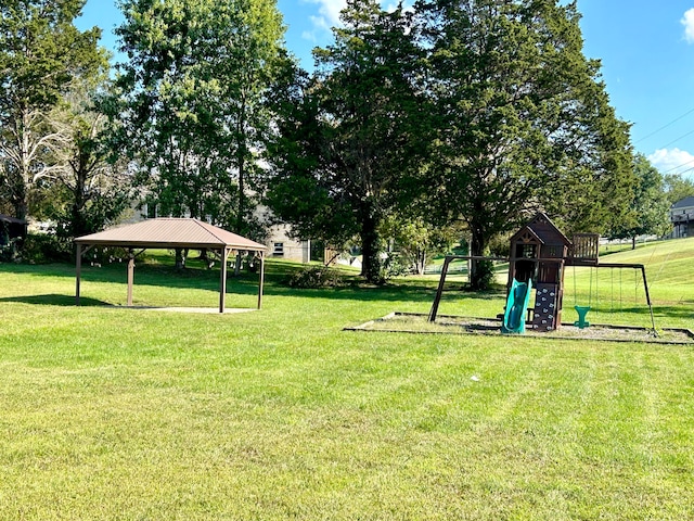 view of yard featuring a playground and a gazebo