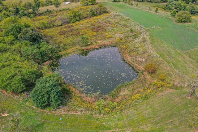 aerial view featuring a water view and a rural view