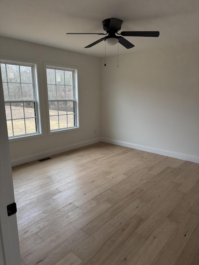 unfurnished room featuring light hardwood / wood-style floors and ceiling fan