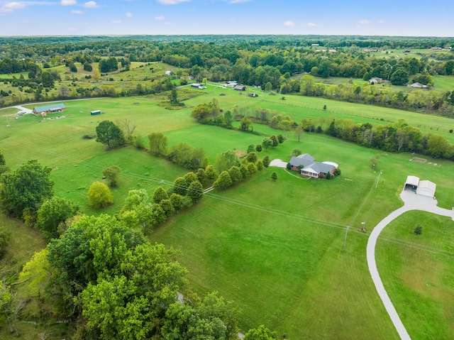 birds eye view of property with a rural view