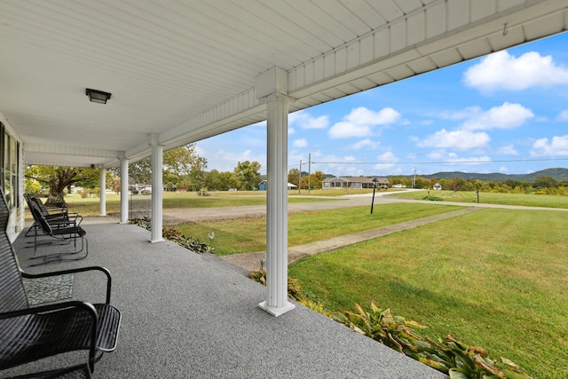 view of patio featuring a mountain view