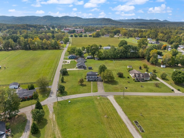 birds eye view of property with a mountain view and a rural view