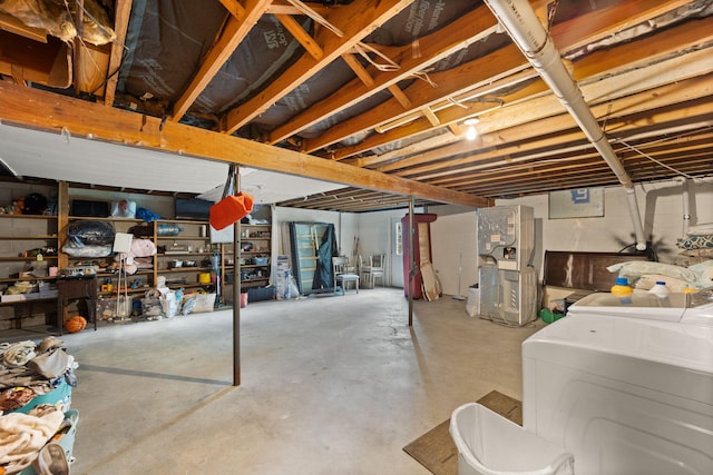 basement featuring washer and dryer