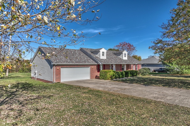 cape cod house with a front lawn and a garage