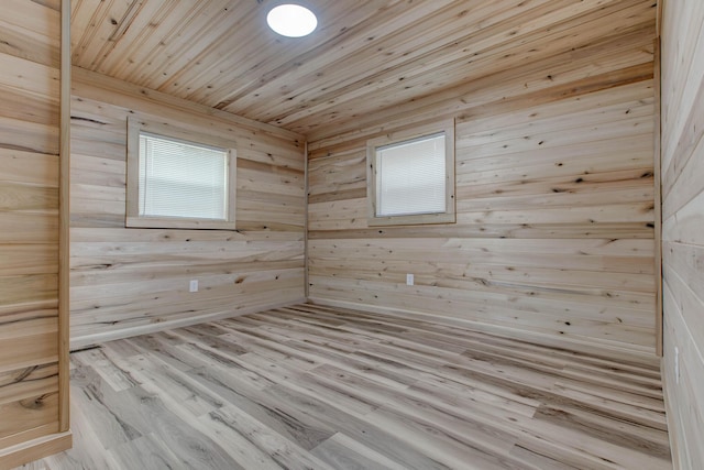 spare room with a sauna, wood finished floors, and wood ceiling