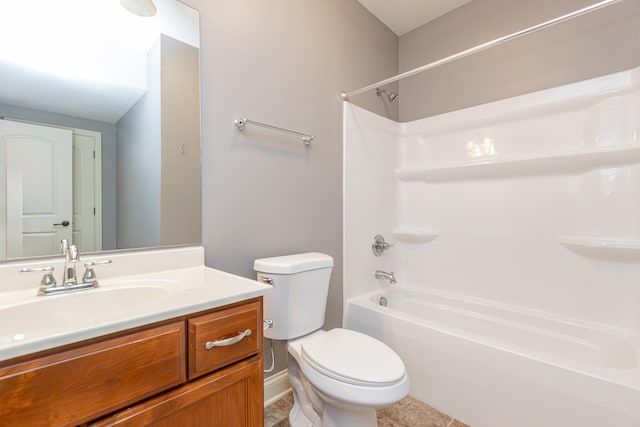 full bathroom with vanity, tile patterned floors, toilet, and shower / bathtub combination