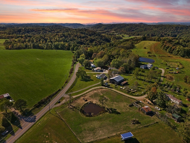 aerial view at dusk with a rural view