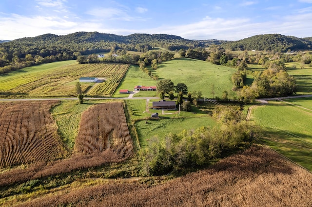 bird's eye view with a mountain view and a rural view