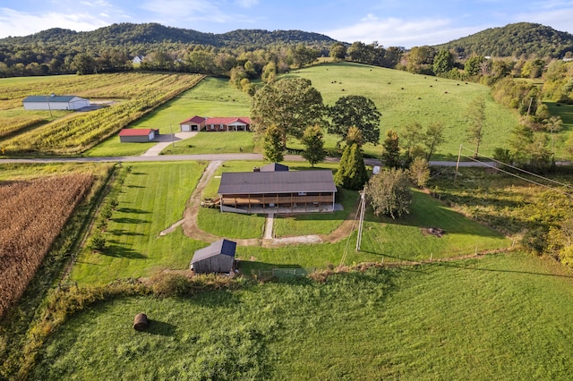 bird's eye view featuring a mountain view and a rural view