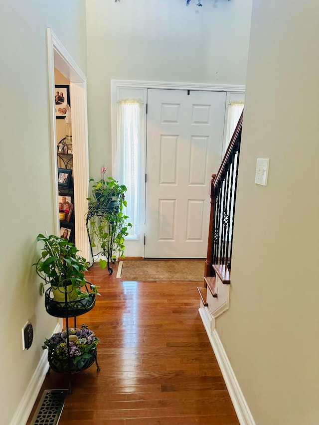 foyer entrance with wood-type flooring