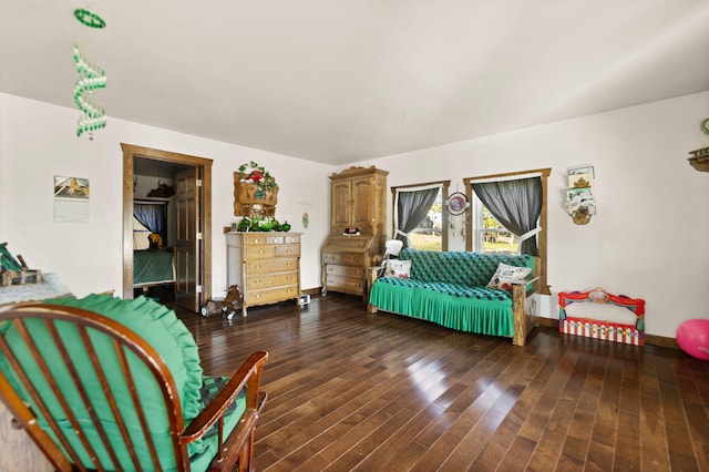 sitting room with dark hardwood / wood-style flooring