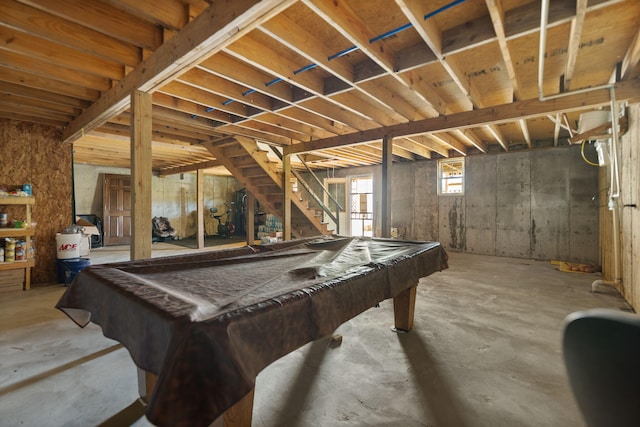 playroom featuring concrete floors and pool table