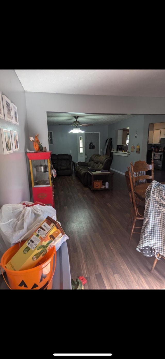 interior space featuring ceiling fan and dark hardwood / wood-style floors