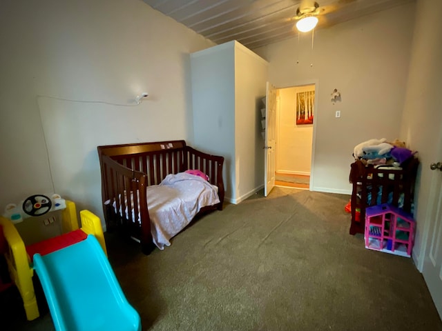 bedroom featuring ceiling fan and carpet flooring