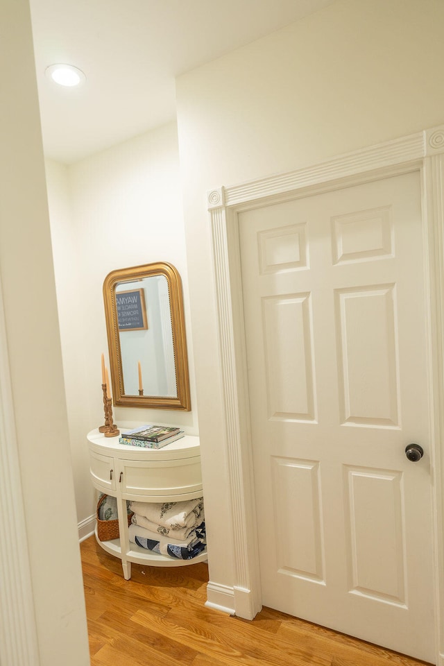 bathroom with wood-type flooring