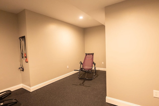 workout room featuring carpet flooring