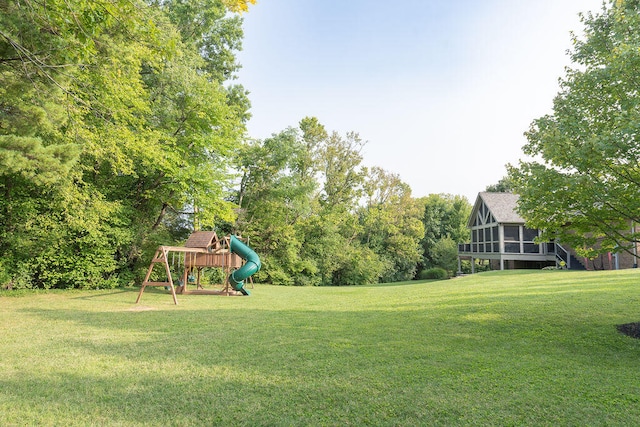 view of yard with a playground