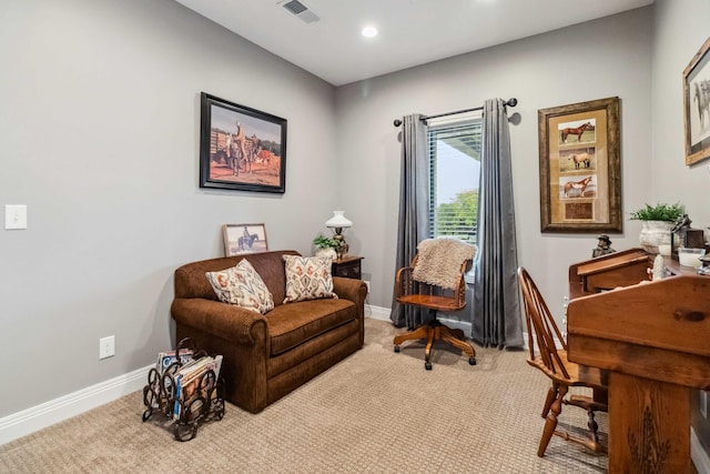 view of carpeted home office