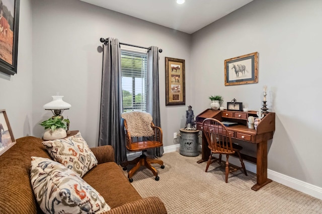 office space with light colored carpet