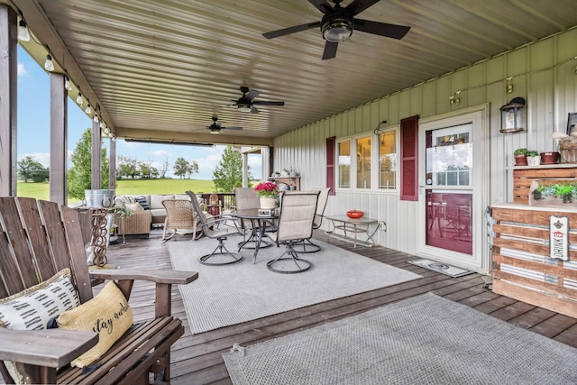 wooden deck with ceiling fan