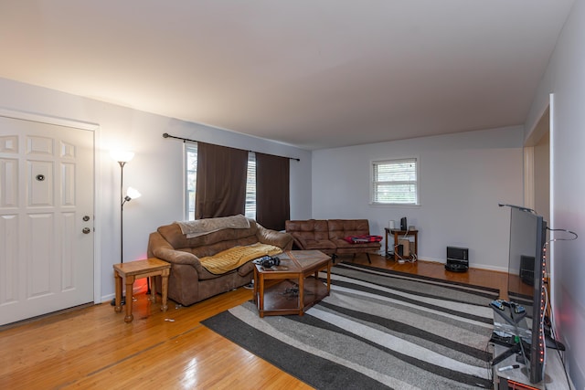 living room with light hardwood / wood-style flooring