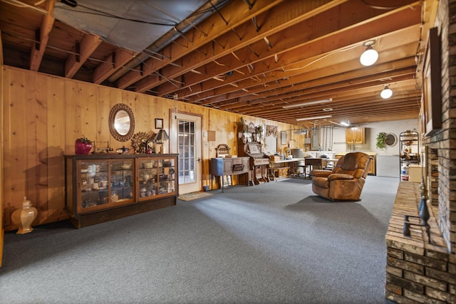 basement featuring carpet floors