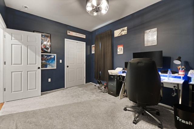 home office with carpet flooring