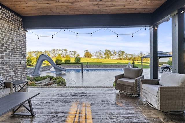 view of patio with a gazebo and an outdoor living space