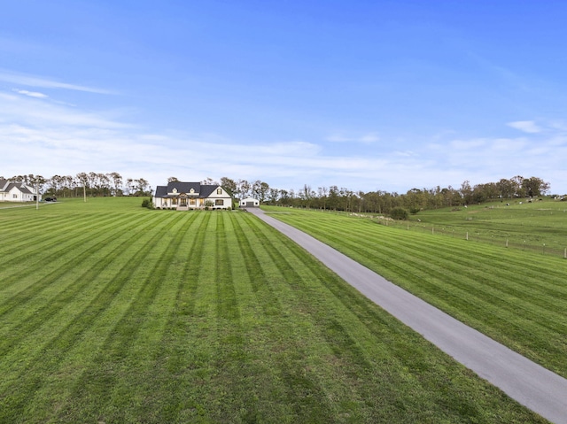 view of community with a yard and a rural view