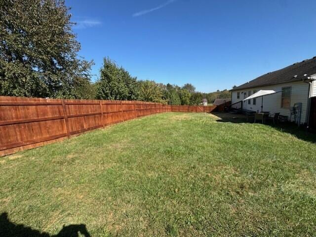 view of yard with a fenced backyard