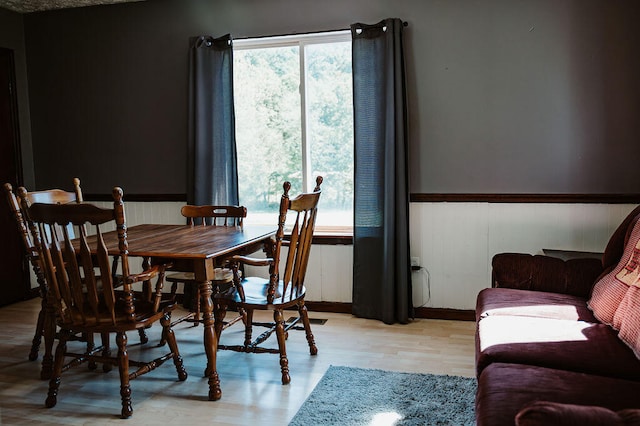 dining space with light hardwood / wood-style flooring and a wealth of natural light