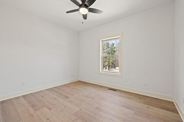 empty room featuring light hardwood / wood-style floors and ceiling fan